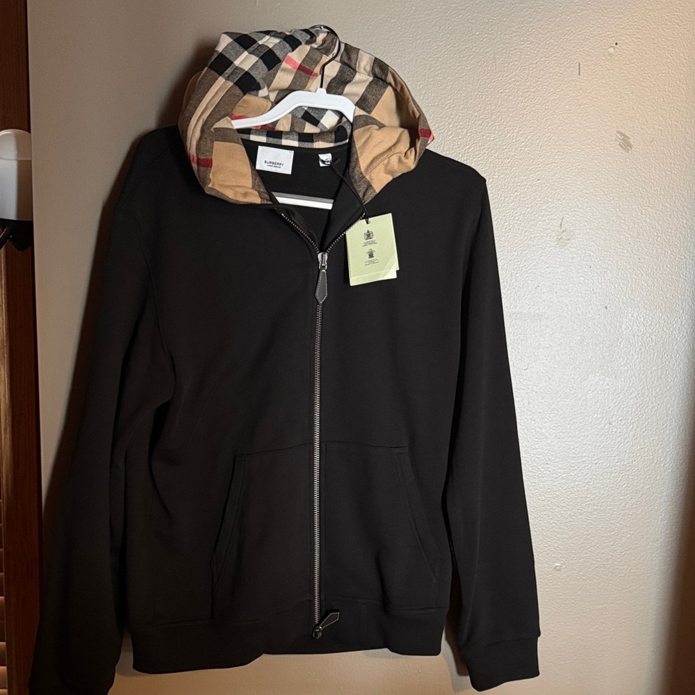 Burberry Black Jacket with Checkered Hood